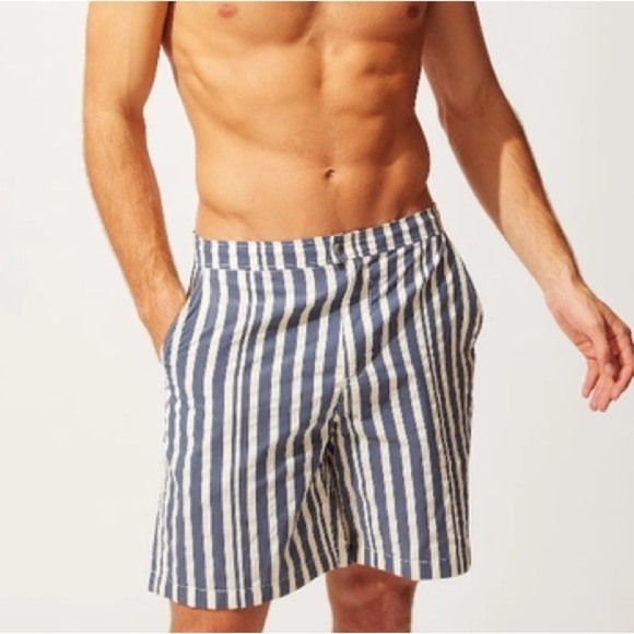 Solid & Striped The Boardshort Swim Trunks in Blue Cream Stripe - Picture 2 of 8